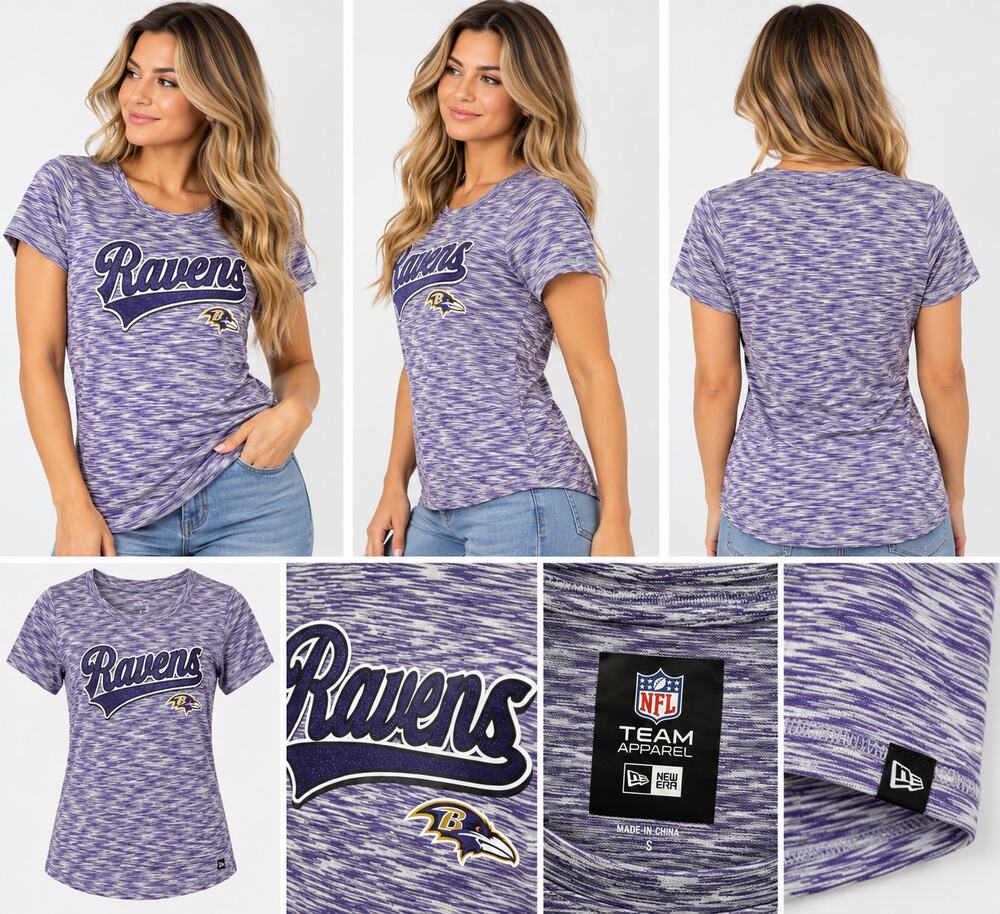 Baltimore Ravens Women’s New Era NFL Glitter Logo Performance Tee Purple S NWT